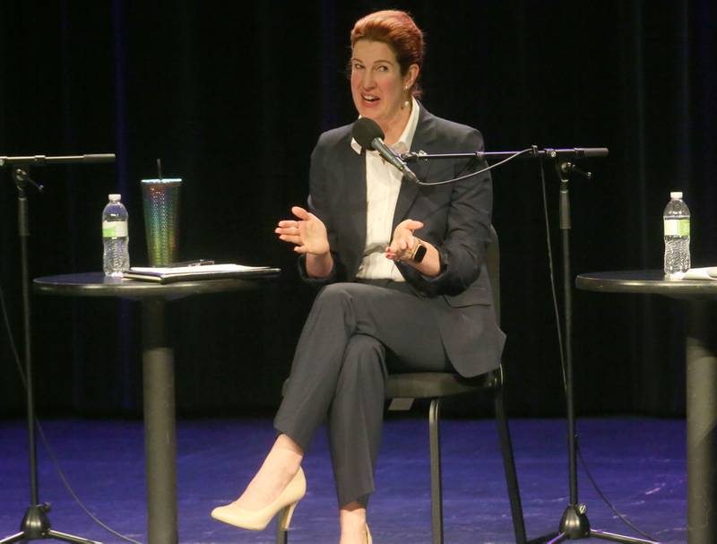 Carolyn Zasada candidate for the 76th District speaks during a candidate forum on Wednesday, Jan. 24, 2024 at Illinois Valley Community College in Oglesby.