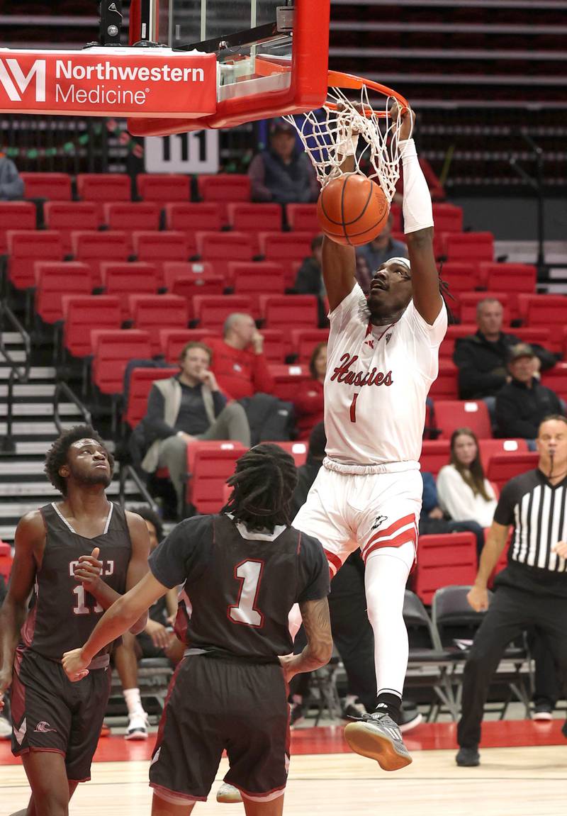 Northern Illinois' Will Lovings-Watts dunks the ball during their game against Calumet Monday, Dec. 18, 2023, at the Convocation Center at NIU in DeKalb.