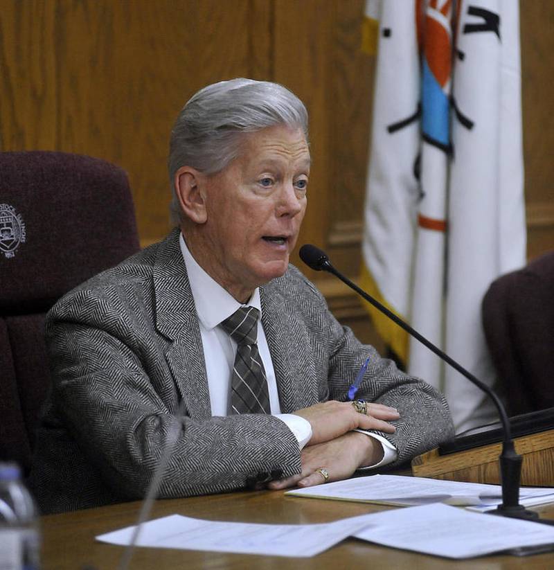 Woodstock Mayor Brian Sager speaks about the need for the local motor fuel tax Tuesday evening, Dec. 3, 2019, during a public hearing on the proposed local motor fuel tax of $0.03 cent per gallon to fund an enhanced 2020 streets resurfacing program in Woodstock at the Woodstock City Council meeting at the Woodstock City Hall.