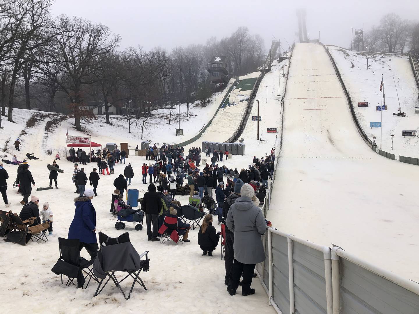 Crowds watch the Norge Ski Jump Tournament Jan. 27, 2024 in Fox River Grove.