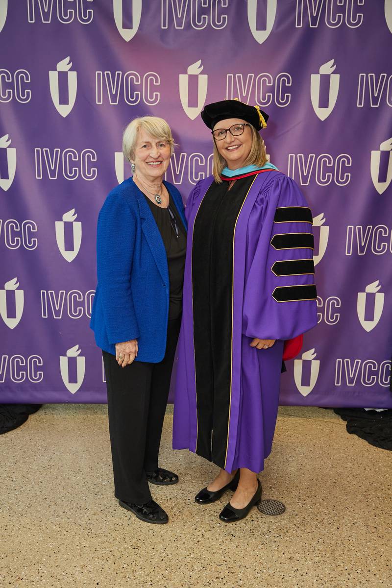 Illinois Valley Community College’s first female president, Jean Goodnow (left), joins her successor in the role, Tracy Morris, for a portrait at Morris’ investiture ceremony last fall. Follow IVCC’s social media pages to meet them and other influential women in LPO-IVCC's history featured during Women’s History Month in March.