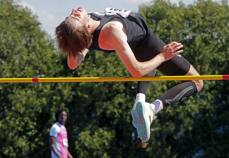 Willowbrook’s Evan Weder competes in the high jump during the IHSA Class #A Boys State Track and Field Championship meet on Saturday, May 25, 2024, at Eastern Illinois University in Charleston.