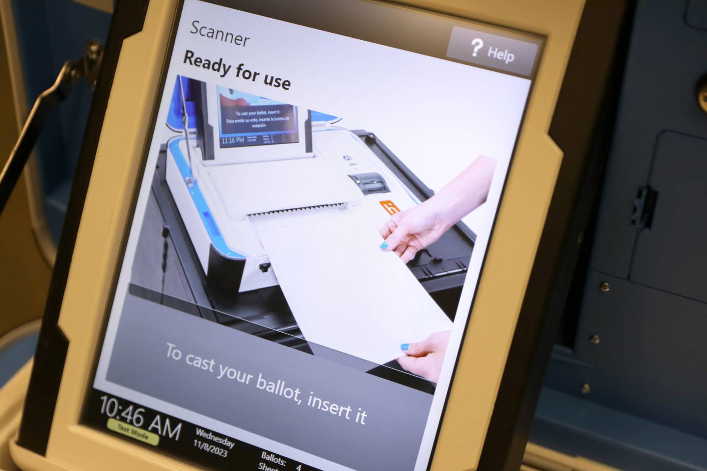 The Kane County Clerk’s Office hosted a demonstration of the new Hart Verity Duo voting equipment at the Batavia Public Library on Wednesday, Nov. 8, 2023.