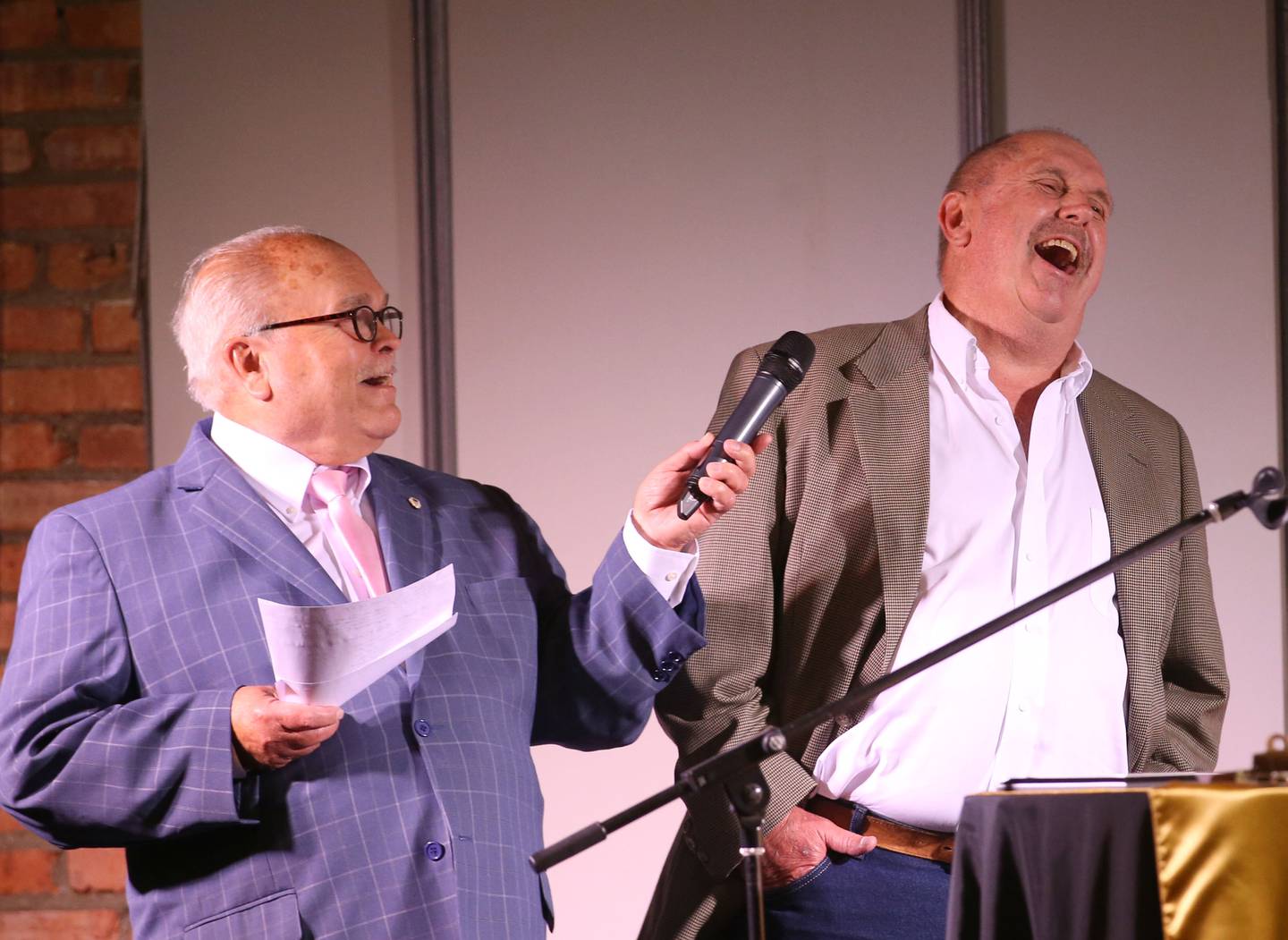 Don Hamel reacts while being inteviewed by Rick Sipovic during the Shaw Media Illinois Valley Sports Hall of Fame on Thursday, June 8, 2023 at the Auditorium Ballroom in La Salle. Hamel, is the all-time leading scorer Mendota High School history with 2,158 points.