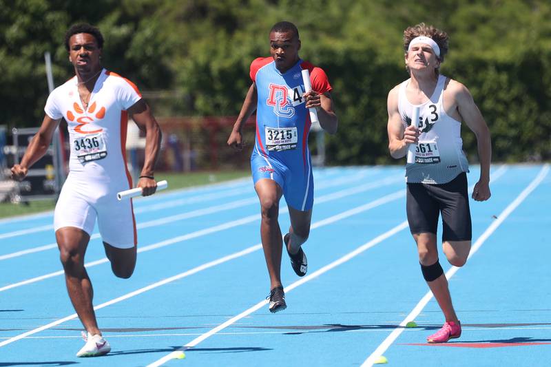 Oreoluwa Sobodu anchors Dundee Crow’s 4th place finish in the Class 3A 4x200 Meter Relay State Championship on Saturday, May 25, 2024 in Charleston.