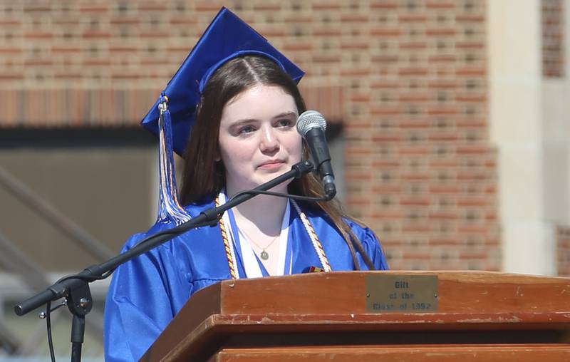 Valedictorian Ellie Welte delivers a speech during graduation on Saturday, May 18, 2024 at Princeton High School.