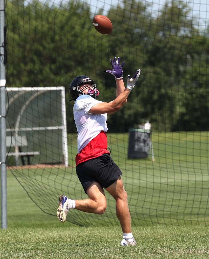 Sycamore’s Carter York makes a catch Monday, July 15, 2024, during summer football camp at Sycamore High School.