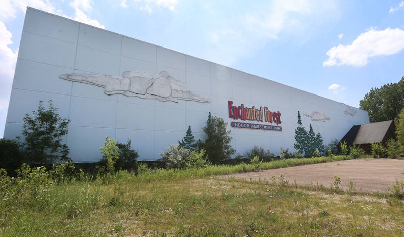 A view of the abandoned Enchanted Forest indoor amusement park building on Monday, June 17, 2024, at Grand Bear Resort at Starved Rock in Utica.