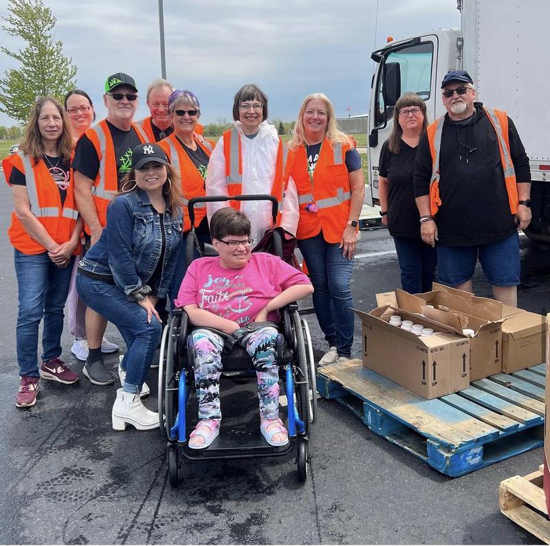 Volunteers for the Aurora Area Interfaith Food Pantry's pop-up pantry event in Crest Hill in October 2023.