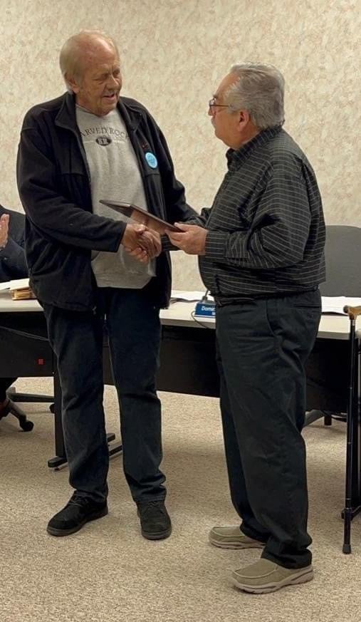 He was a formidable actor and set designer, but the late Glen Gerrard (left) also was a proud Oglesby resident who established the popular "Oglesby Days" page on Facebook, an achievement that won him accolades from city officials including then-Mayor Dom Rivara (right). Gerrard died July 23, 2024. He was 75.