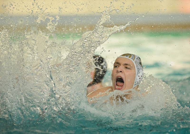 Stevenson’s Olin Kusevskis screams as he scores against Lyons in the IHSA boys water polo championship in Lincolnshire on Saturday, May 18, 2024.