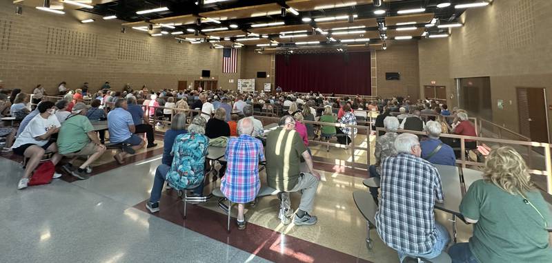 Hundreds fill the auditorium at Central Intermediate School for the  Illinois Health Facilities and Services Review Board during a hearing regarding OSF on Thursday, June 13, 2024 at Central Intermediate School in Ottawa.