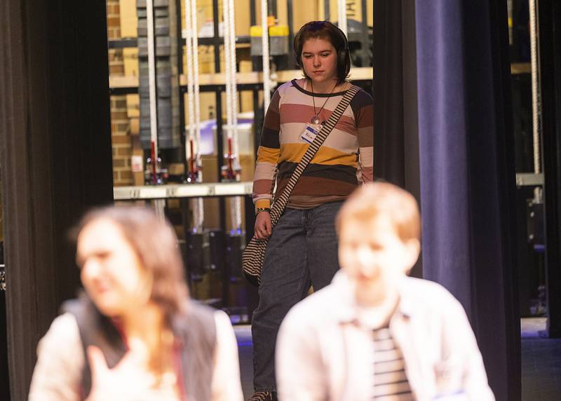 Christina Moore waits for her cue to come on stage during a rehearsal Wednesday, March 15, 2023 for Sterling High School’s drama contest play titled “Small Mouth Sounds.” The drama takes place during a silent retreat. The group will perform the play Saturday morning at the high school for drama sectionals.