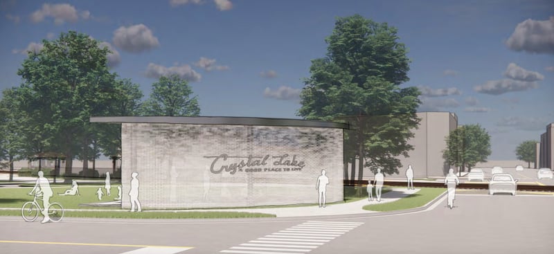 An "ice brick" bandshell rendering for Depot Park in downtown Crystal Lake.