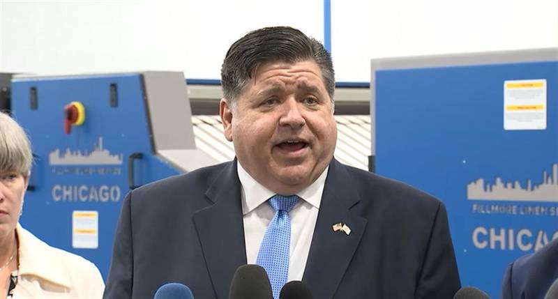 Gov. JB Pritzker tells reporters he is “all in” for President Joe Biden at an unrelated news conference in Chicago on Tuesday