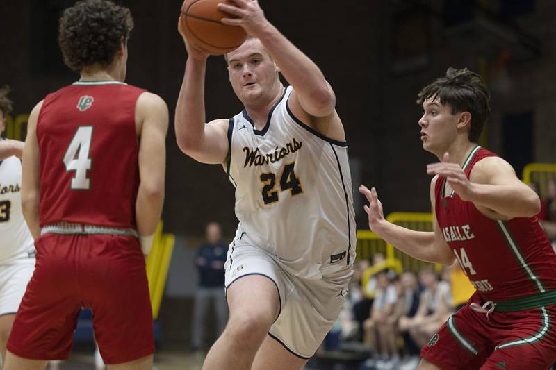 Sterling’s Lucas Austin makes a move towards the hoop against LaSalle-Peru Friday, Feb. 23, 2024 during a class 3A regional final at Sterling High School.