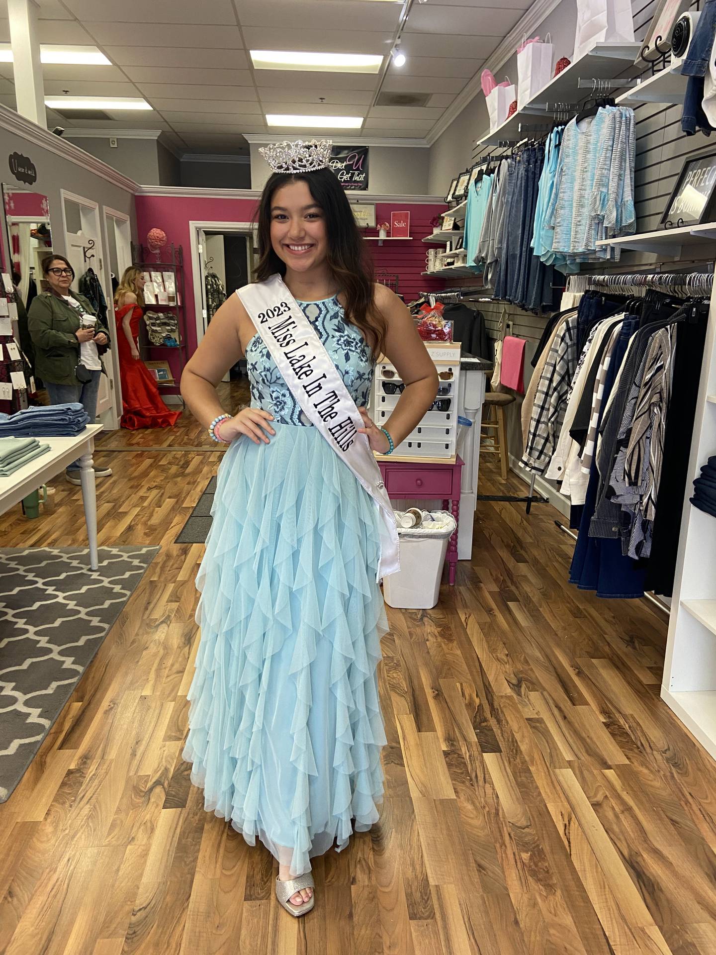 2023 Miss Lake in the Hills Hallie Guerrero poses in a donated dress for this year's My Sister's Dress sale.