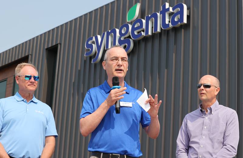 Warren Kruger, head of field crops seeds development for North America with Syngenta, speaks Friday, June 23, 2023, at the Grand Opening of the Syngenta Seeds Research and Development Innovation Center in Malta.