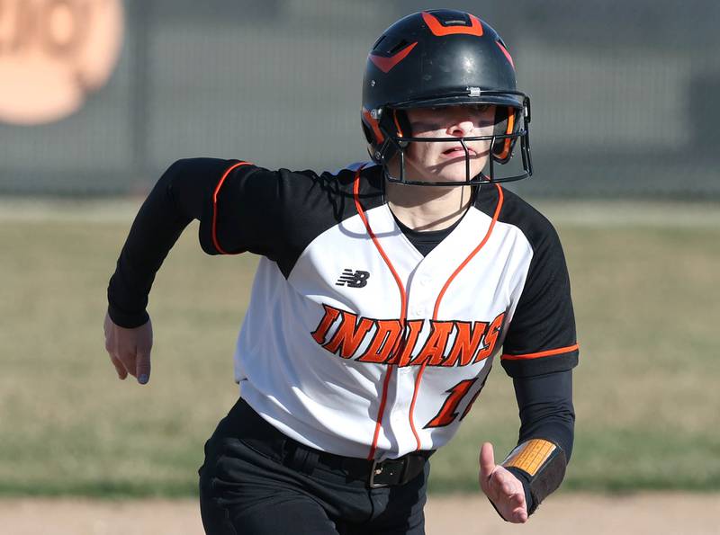 Sandwich's Brooklyn Marks runs to third during their game against DeKalb Tuesday, March 19, 2024, at DeKalb High School.