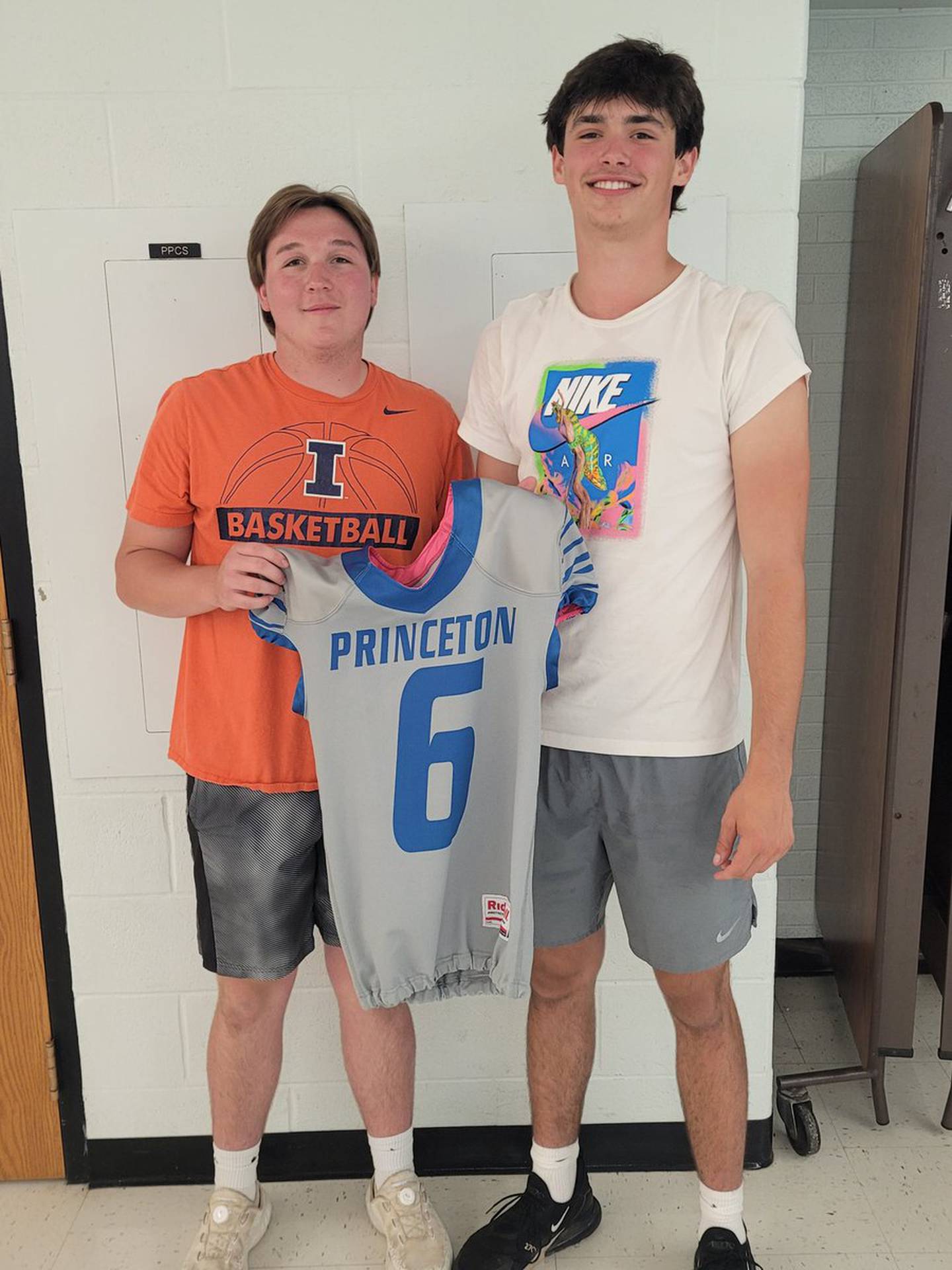 Captain Noah LaPorte (right) of "Noah's Ark" chose Jordan Reinhardt with his first pick in the Tigers' "NEL" Draft.