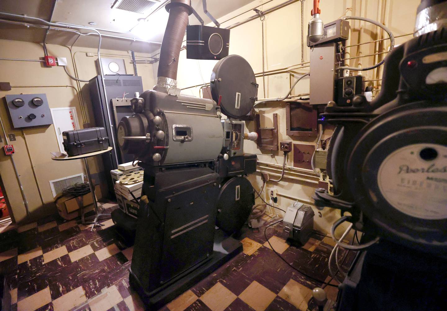 One of the vintage projectors in The Egyptian Theatre Tuesday, Oct. 3, 2023, near where ghost sightings have been reported at the theater in DeKalb.