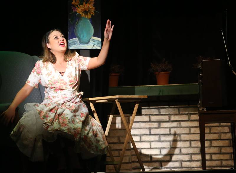 Haleigh Zorn as Audrey acts out a scene during a rehearsal of  "The Little Shop of Horrors"  in the Mendota Community Theatre on Monday, June 17, 2024 at Mendota High School.