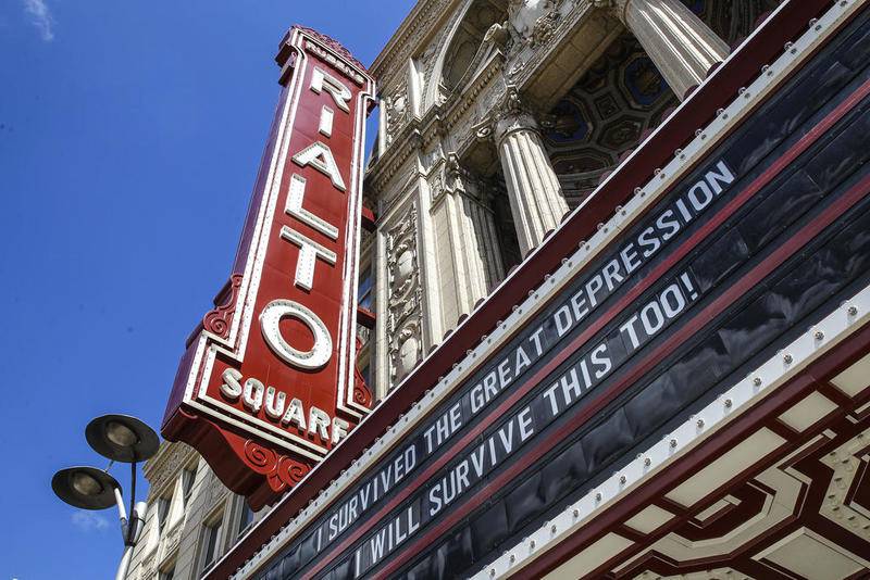 The Rialto marquee in downtown Joliet has been posting a message that the theater survived the Great Depression and will survive this, meaning the coronavirus pandemic.