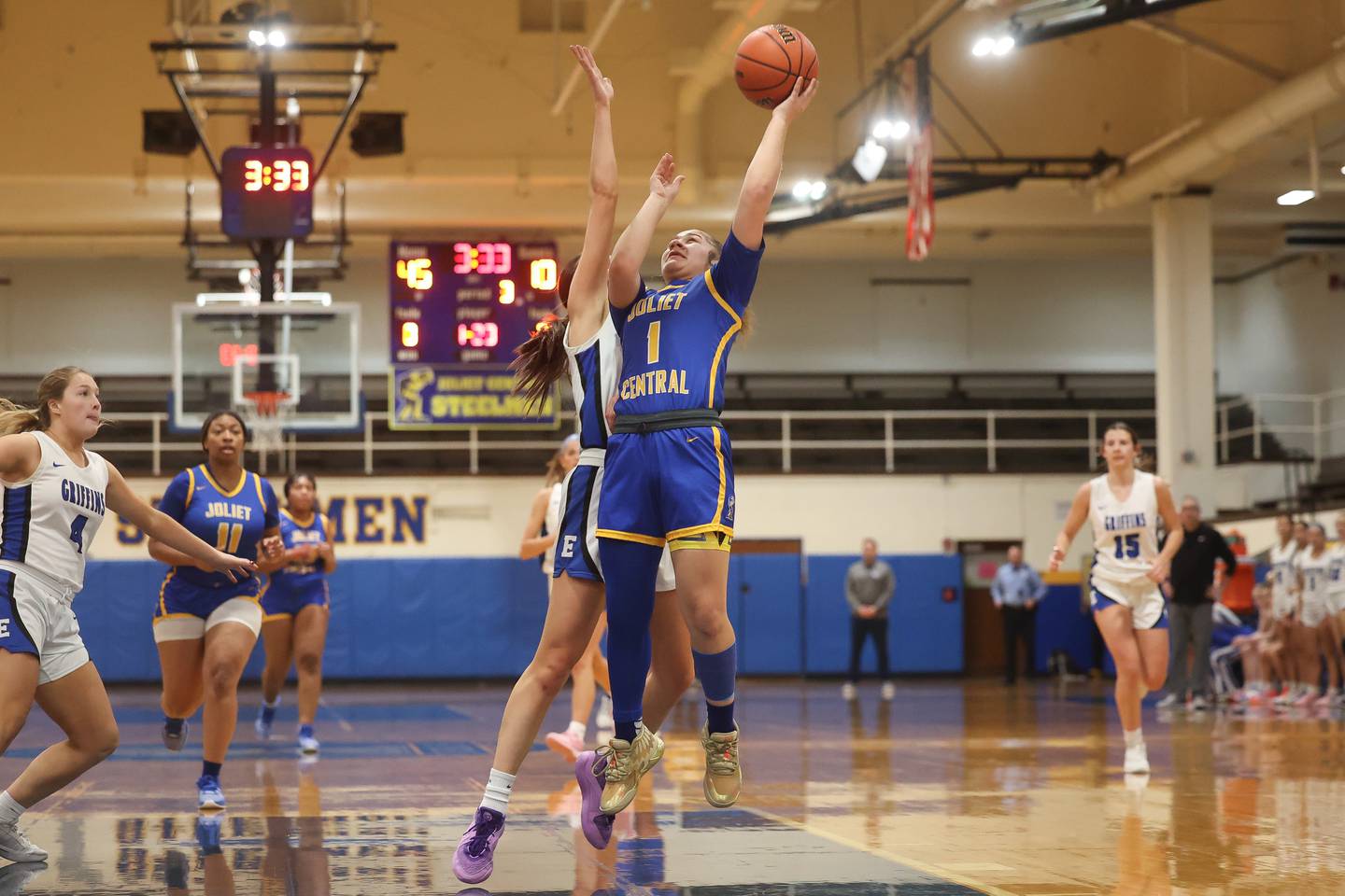 Joliet Central’s Elliana Fowler takes a shot against Lincoln-Way East in the Class 4A Joliet Central Regional semifinal on Feb. 13th, 2024 in Joliet.