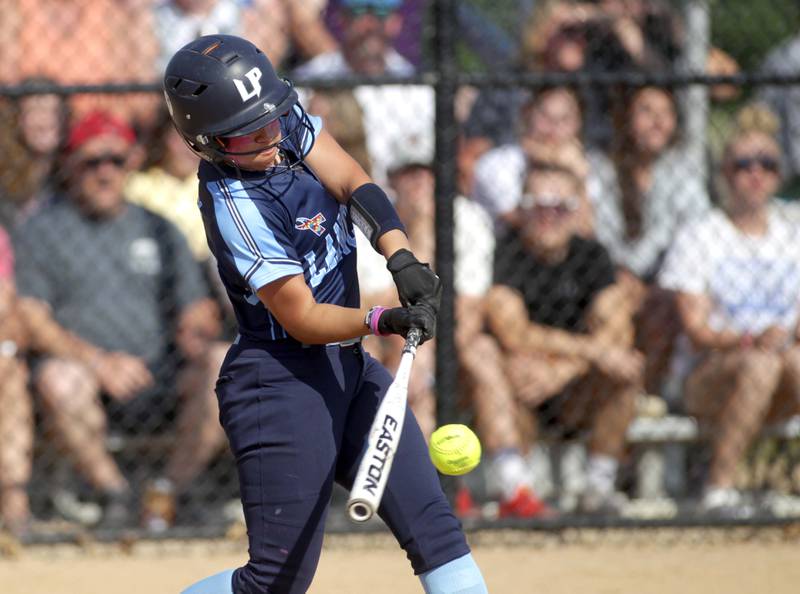 Lake Park’s JD Dowling gets a hit during the Class 4A St. Charles North Sectional final against St. Charles North on Friday, June 2, 2023.