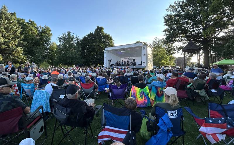 The lawn was full in front of the bandshell during the Jamboree concert in Mt. Morris on Friday, July 19, 2024. Chicago Tribute Anthology, a band who plays Chicago songs, performed on the perfect summer evening. The free concerts continue throughout the summer on Friday nights on the village's historic campus downtown.