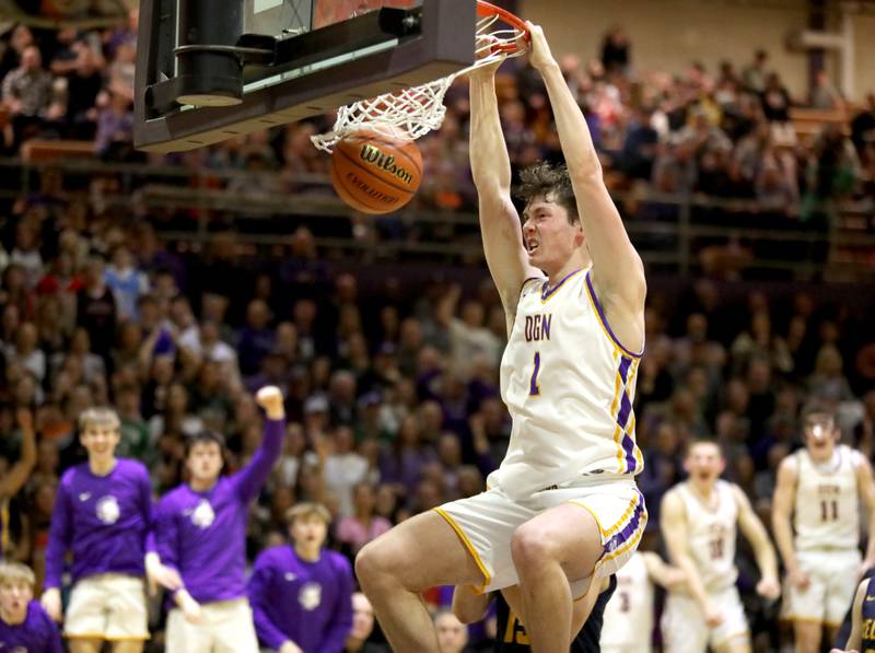 Downers Grove North’s Jake Riemer dunks the ball during the Class 4A Downers Grove North Regional final against Neuqua Valley on Friday, Feb. 23, 2024.