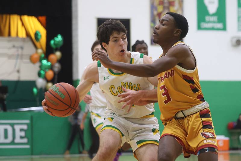 Providence’s Zach Ford makes a move against Southland College Prep on Monday, Feb. 5th 2024 in New Lenox.