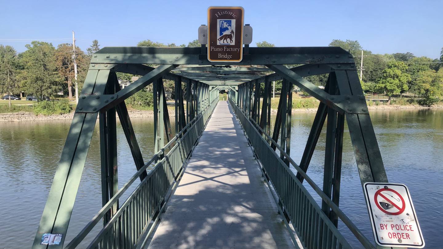 The Indiana Street pedestrian bridge in St. Charles, also known as the Piano Factory Bridge, was built in 1904 and is in need of repair.