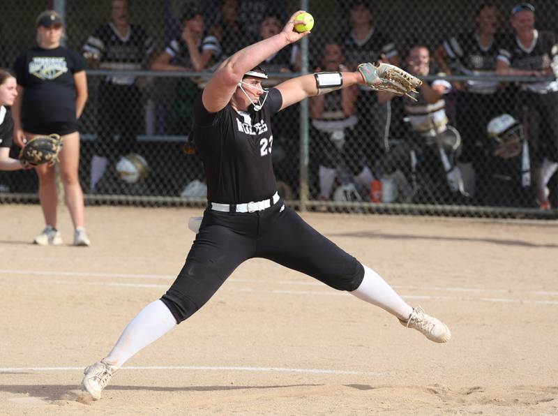 Prairie Ridge's Reese Mosolino delivers a pitch during their Class 3A sectional final against Sycamore Friday, May 31, 2024, at Sycamore High School.