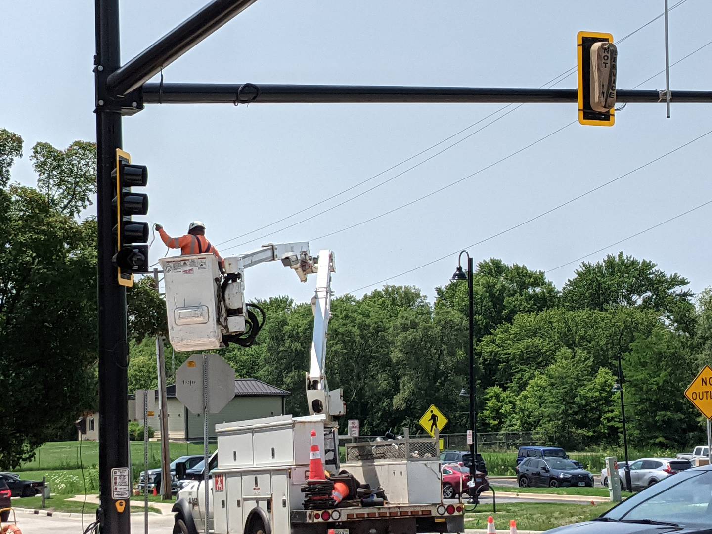 Crews recently installed traffic signals at the busy intersection of Washington and Harrison streets in downtown Oswego.