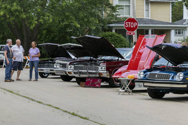 Over 100 cars were put on display at John Dixon park  Monday, July 3, 2023. The annual Petunia Fest car show was moved from the Peoria Avenue bridge to the cool canopy of the park.