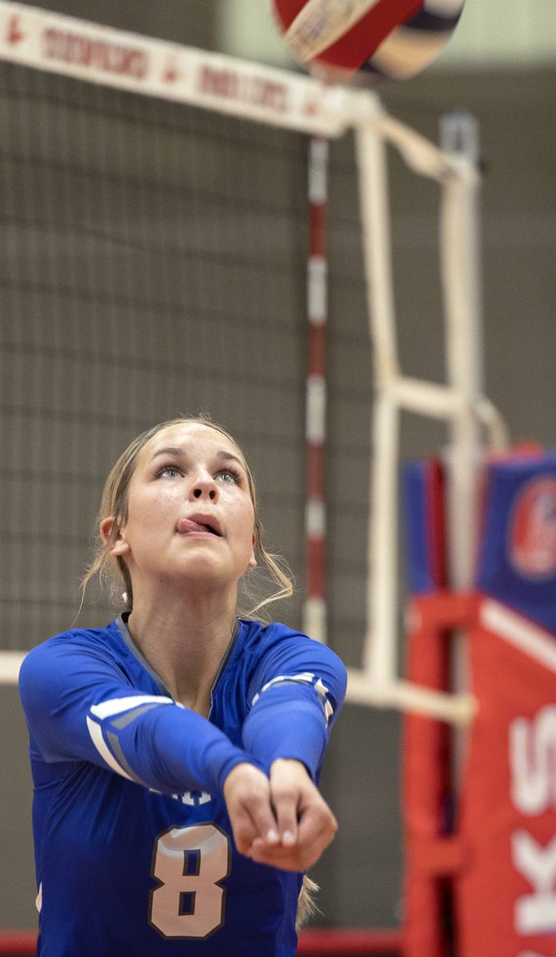 Newman’s Brooklyn Smith concentrates on a play against Oregon Thursday, Sept. 12, 2024, at the Blackhawk Center in Oregon.