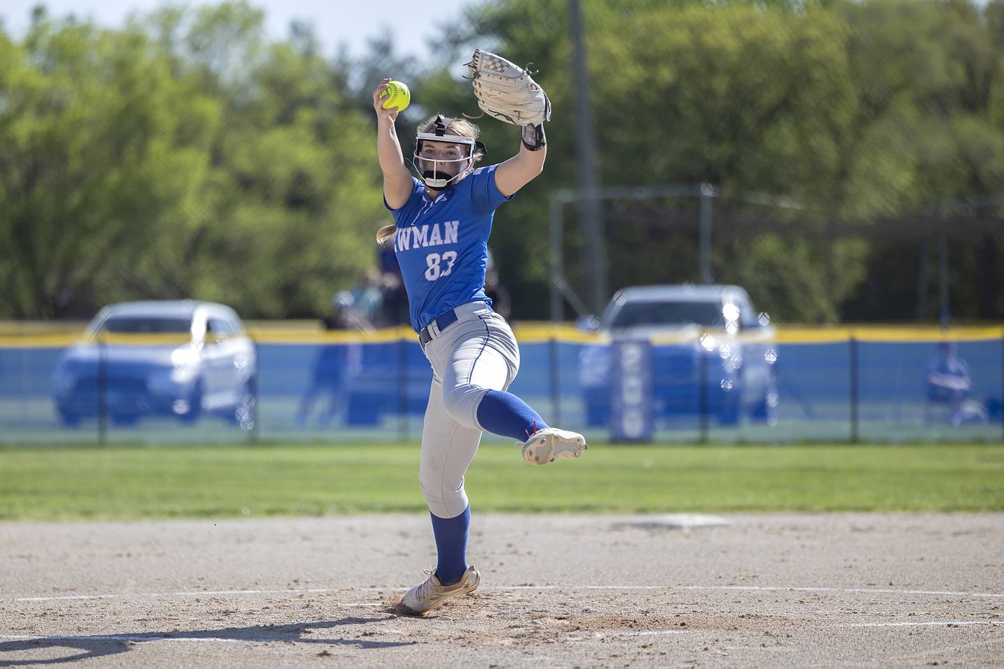 Newman’s Jess Johns winds up for a pitch against Morrison Friday, May 3, 2024 at Newman High School.