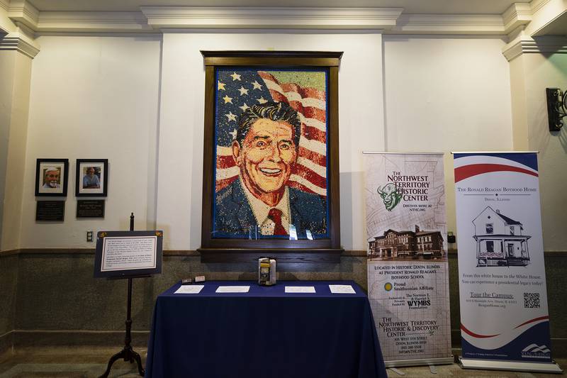 A likeness of Ronald Reagan made out of Jelly Belly brand jelly beans greets visitors to the Northwest Territory Historic Center in Dixon.