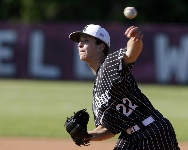 Prairie Ridge's Riley Golden throws a pitch during a Class 3A Deerfield baseball regional game against Deerfield on Wednesday, May 22, 2024, at the Deerfield High School.