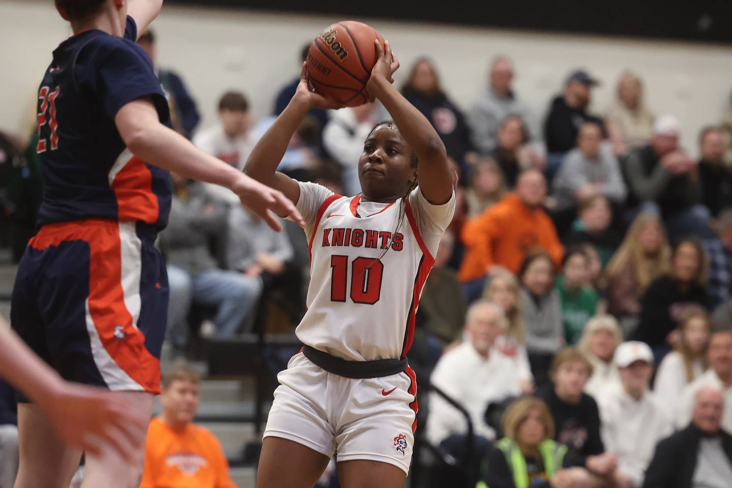 Lincoln-Way Central’s Kiya Newson-Cole puts up the midrange shot against Stagg in the Class 4A Andrew Regional championship on Friday, Feb. 16th, 2024 in Tinley Park.