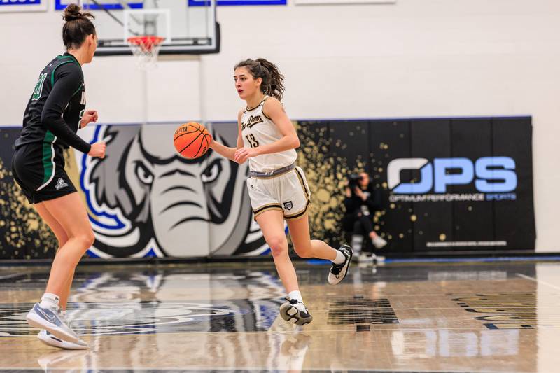 Mendota alumnus and Purdue-Fort Wayne guard Amellia Bromenschenkel dribbles the ball up the court during a game against Wright State on Dec. 3 in Fort Wayne, Ind.