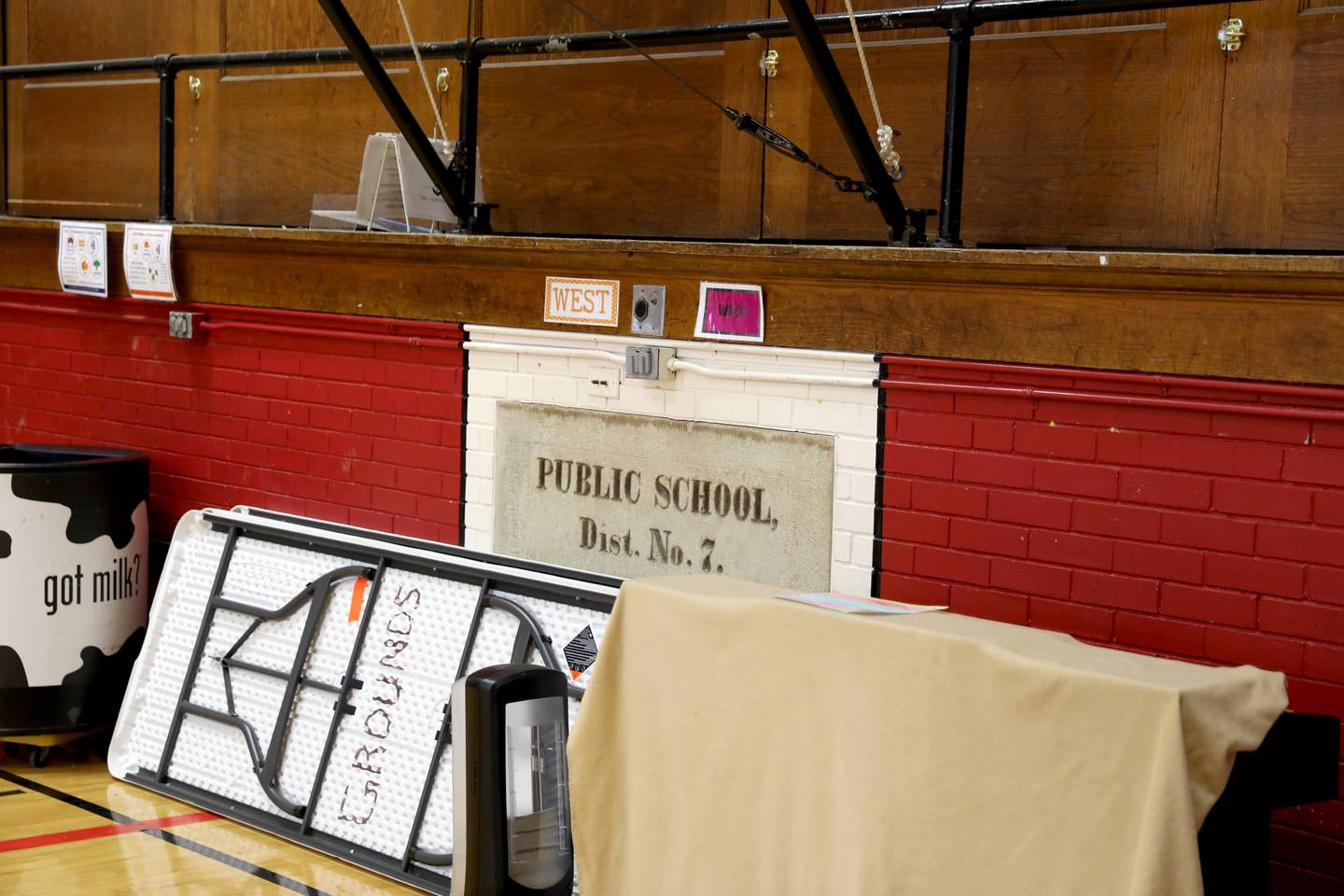 An original sign in the Lincoln Elementary School gymnasium at the 96-year-old St. Charles school. The building will house professional development and the school district’s transition program in the fall.