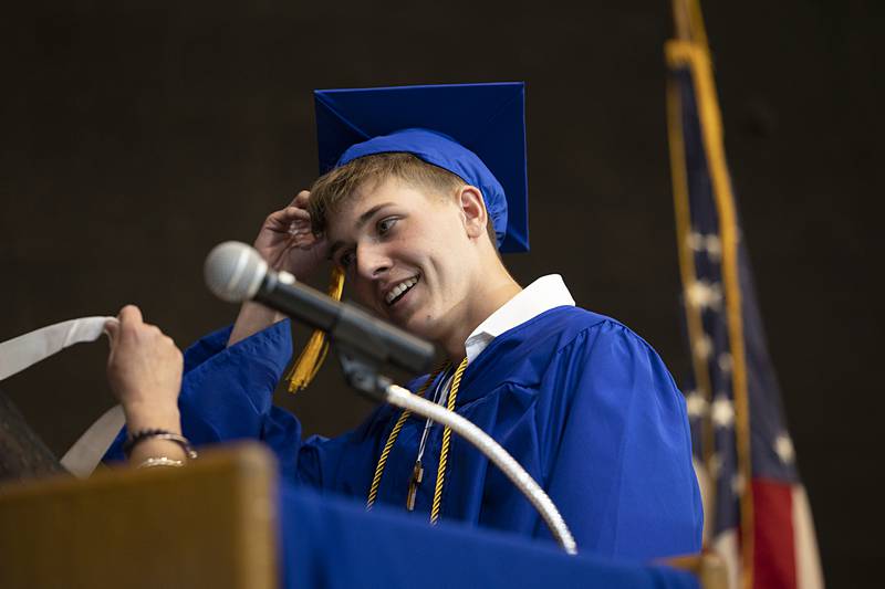 Newman valedictorian Logan Palmer accepts his award Wednesday, May 15, 2024 during commencement.