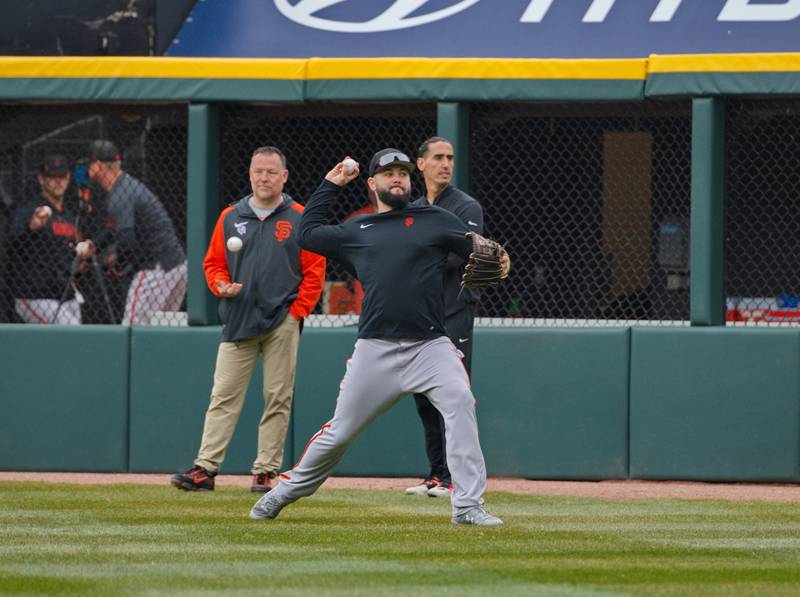 Rock Falls native Jakob Junis warms up for the San Francisco Giants before facing the Chicago White Sox in their home opener on April 3 at Guaranteed Rate Field. Junis is a relief pitcher in his second season with the Giants.