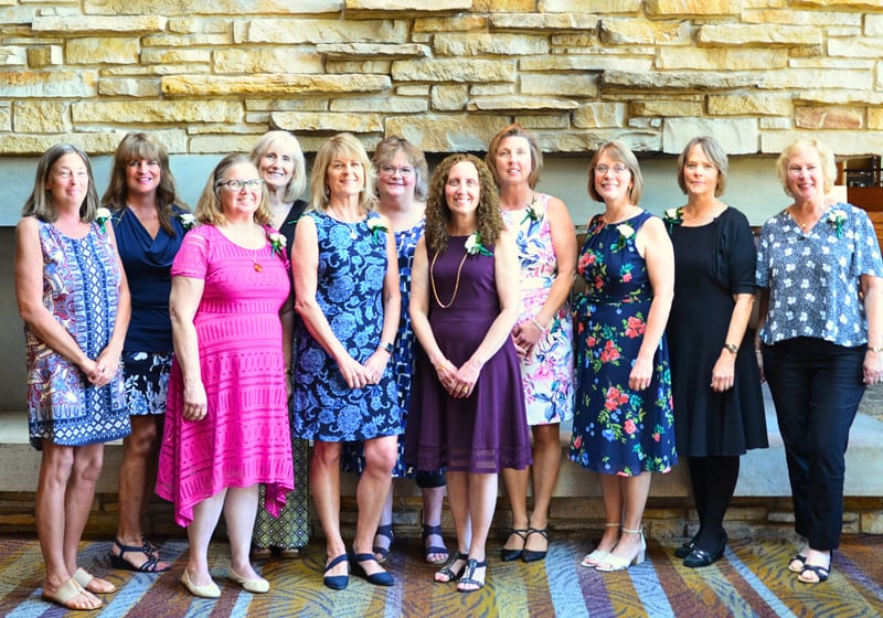 Downers Grove Grade School District 58 recently honored 14 of its staff members, who will retire at the end of the current school year. Pictured (L to R): Ginger Sallas, Deborah Van Keulen, Melita Jenzake, Traci Leach, Sheri Kluga, Fran Jones, Raffaella Bruno, Maria Haarth, Mary Drobny, Barbara Manley and Nancy Mueller.