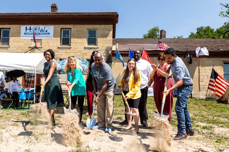 Elected officials and representatives from History on Wheels host a groundbreaking ceremony and Juneteenth celebration at the African Descendants Military and Historical Museum in Joliet on June 19, 2024.