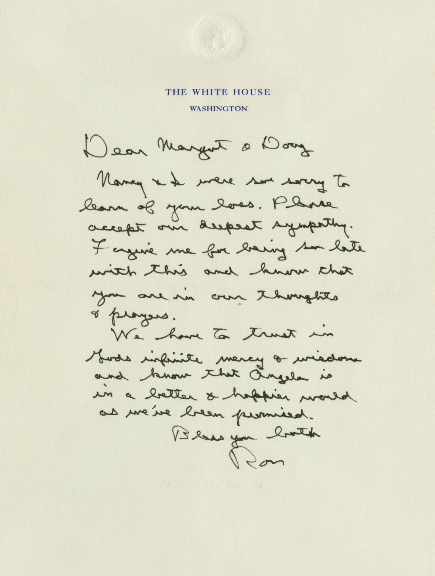 This is a letter written by President Ronald Reagan that will go up for sale.