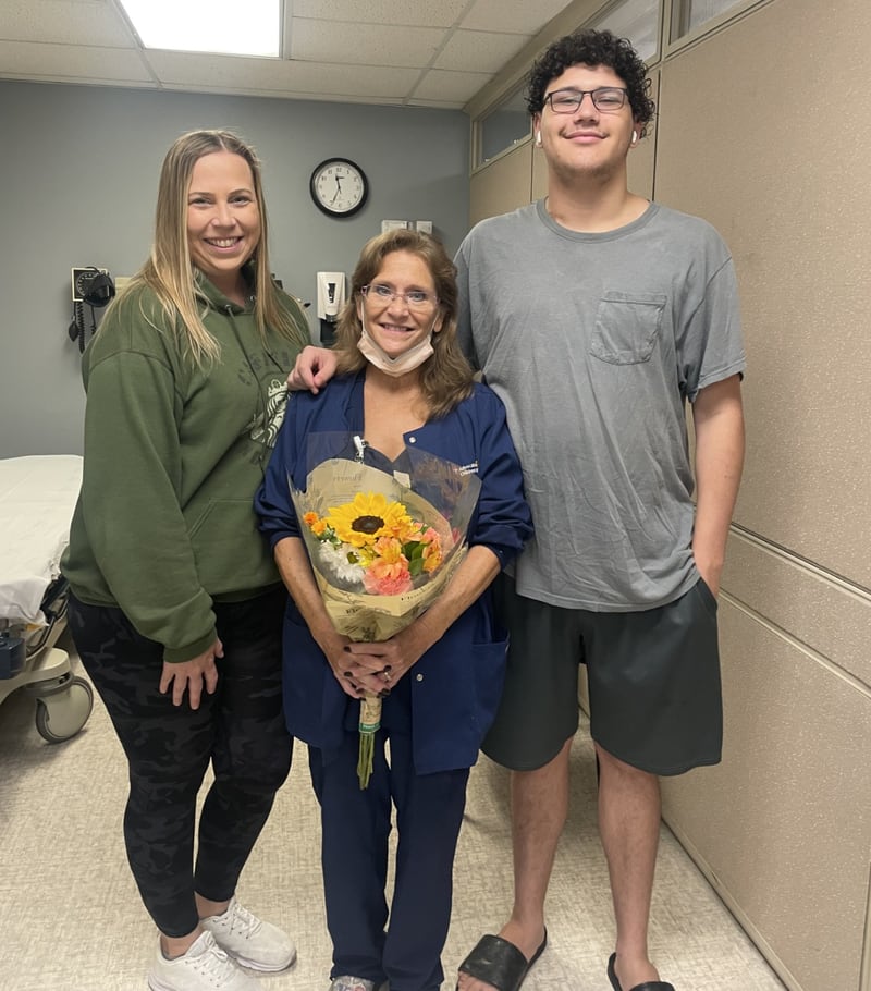 Kelsey Ortiz (left) and Pam Allison met 17 years ago at Advocate Children’s Hospital when Kelsey was a new mom and Pam was her newborn son’s nurse. They are shown with now-grown Joseph.