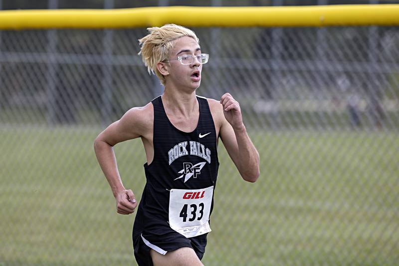 Rock Falls’ Gunnar Damphoff took sixth Tuesday, Sept. 12, 2023 during the Twin Cities Cross Country Meet at Centennial Park in Rock Falls.